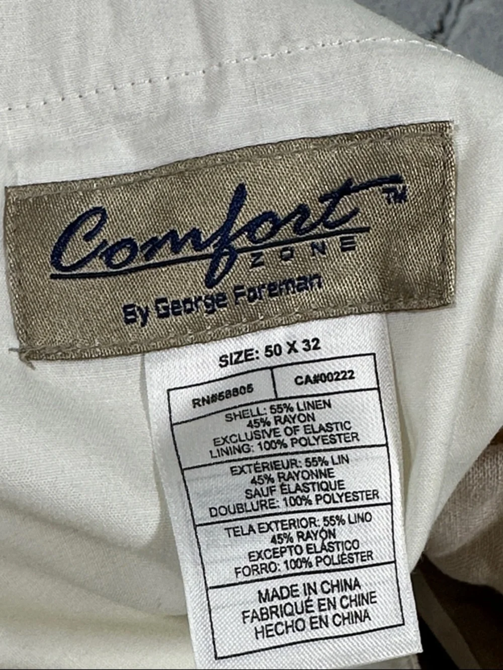 Comfort Zone by George Foreman Waist-Relaxer Linen Blend Pants Khaki size 50x32